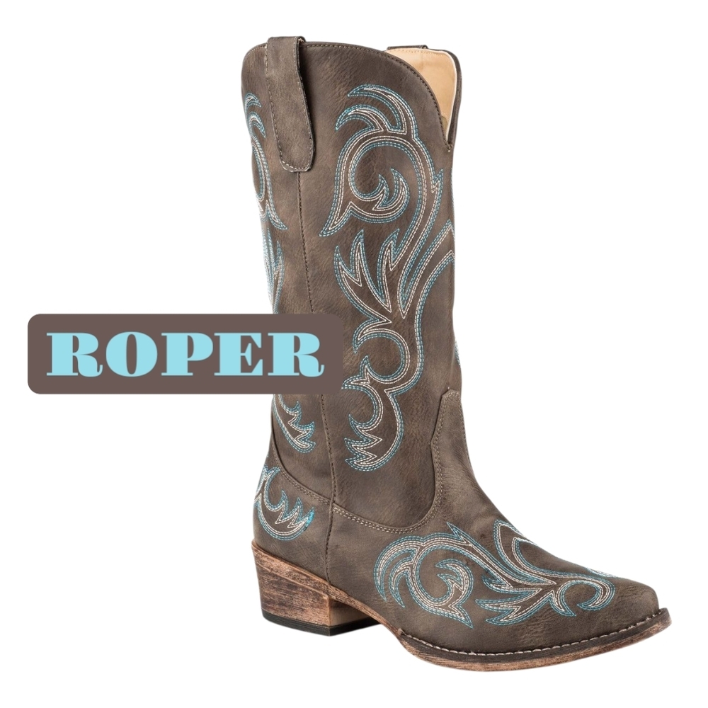 Roper Brown Cowgirl Western Boots with Blue Accents New Women's Size 8.5